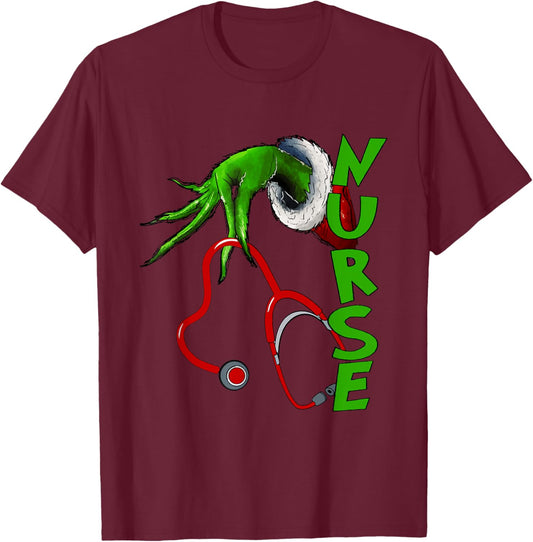 Nurse Christmas Stethoscope Nurses Xmas Pajamas PJs Women T-Shirt - T-Shirt | Maroon