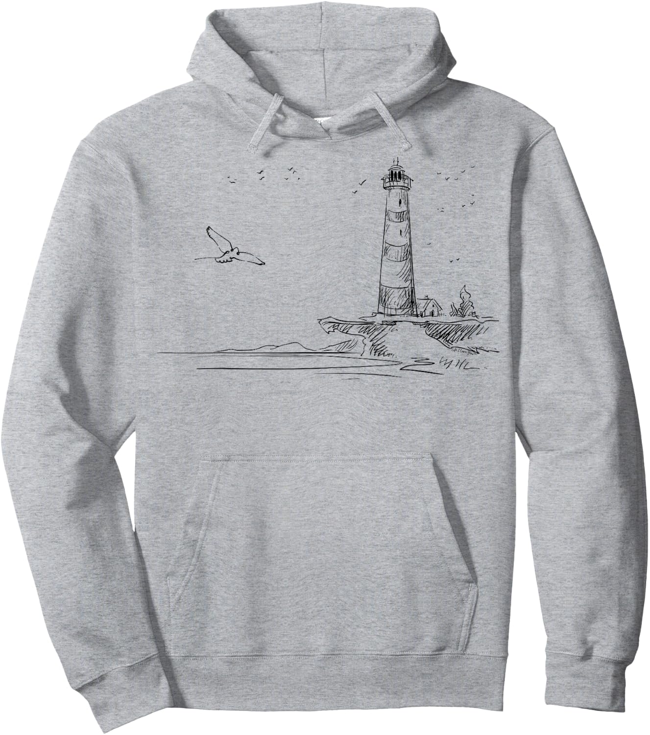 Seaside Lighthouse Nautical Sketch Art Hoodie - Hoodie | Ash