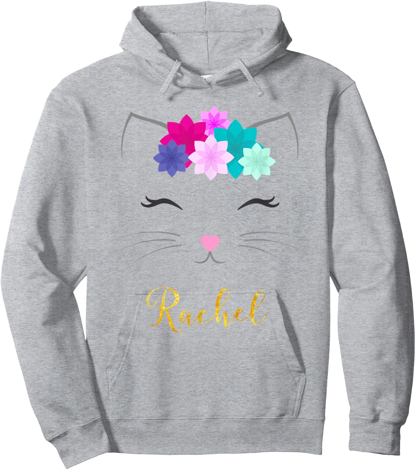 Rachel Name Gift Personalized Kitty Cat Hoodie - Hoodie | Ash