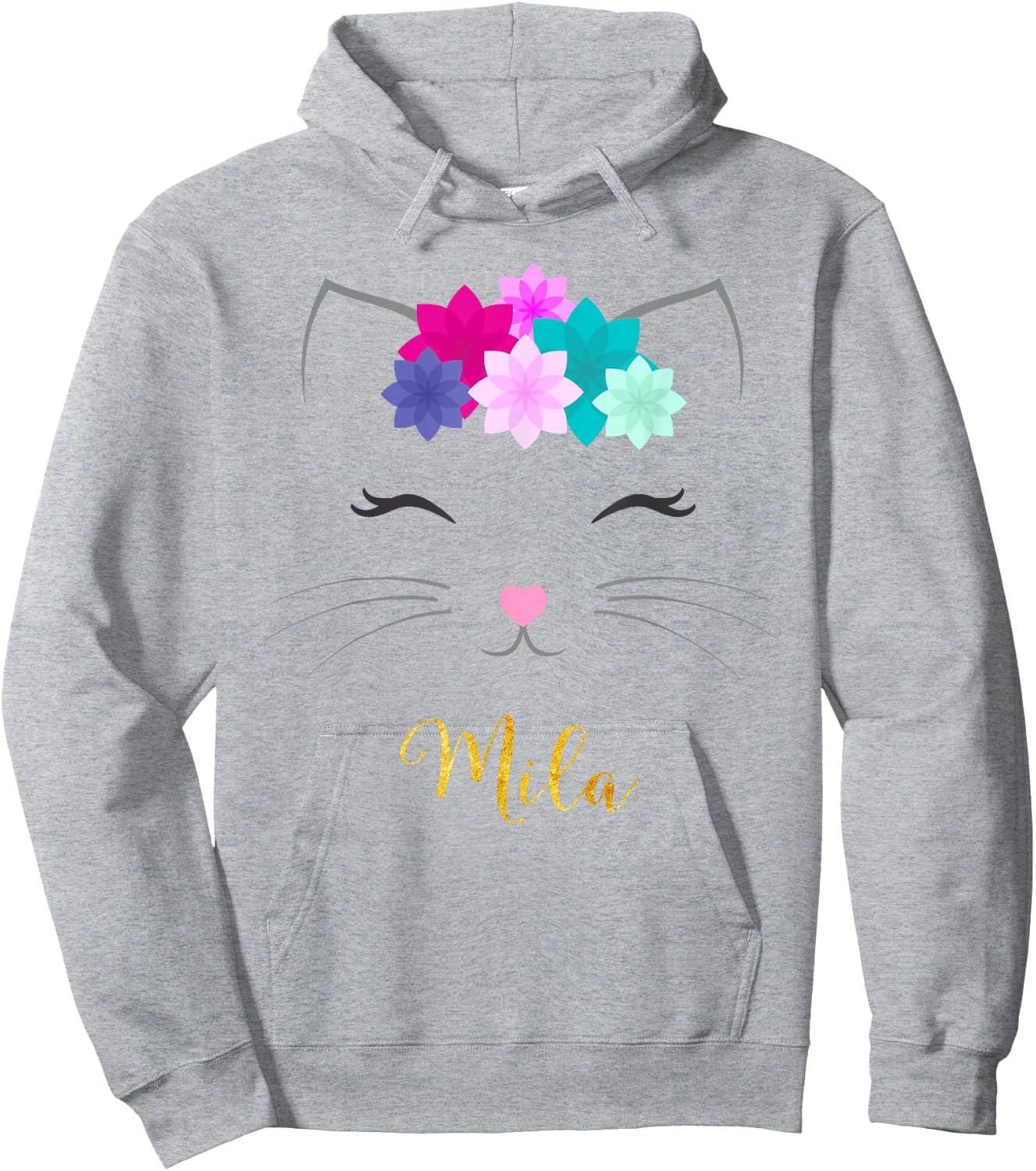 Mila Name Gift Personalized Kitty Cat Hoodie - Hoodie | Ash