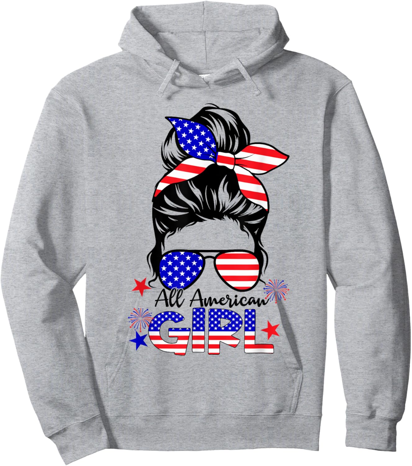 4th of July All American Girls Messy Bun Hoodie - Hoodie | Ash