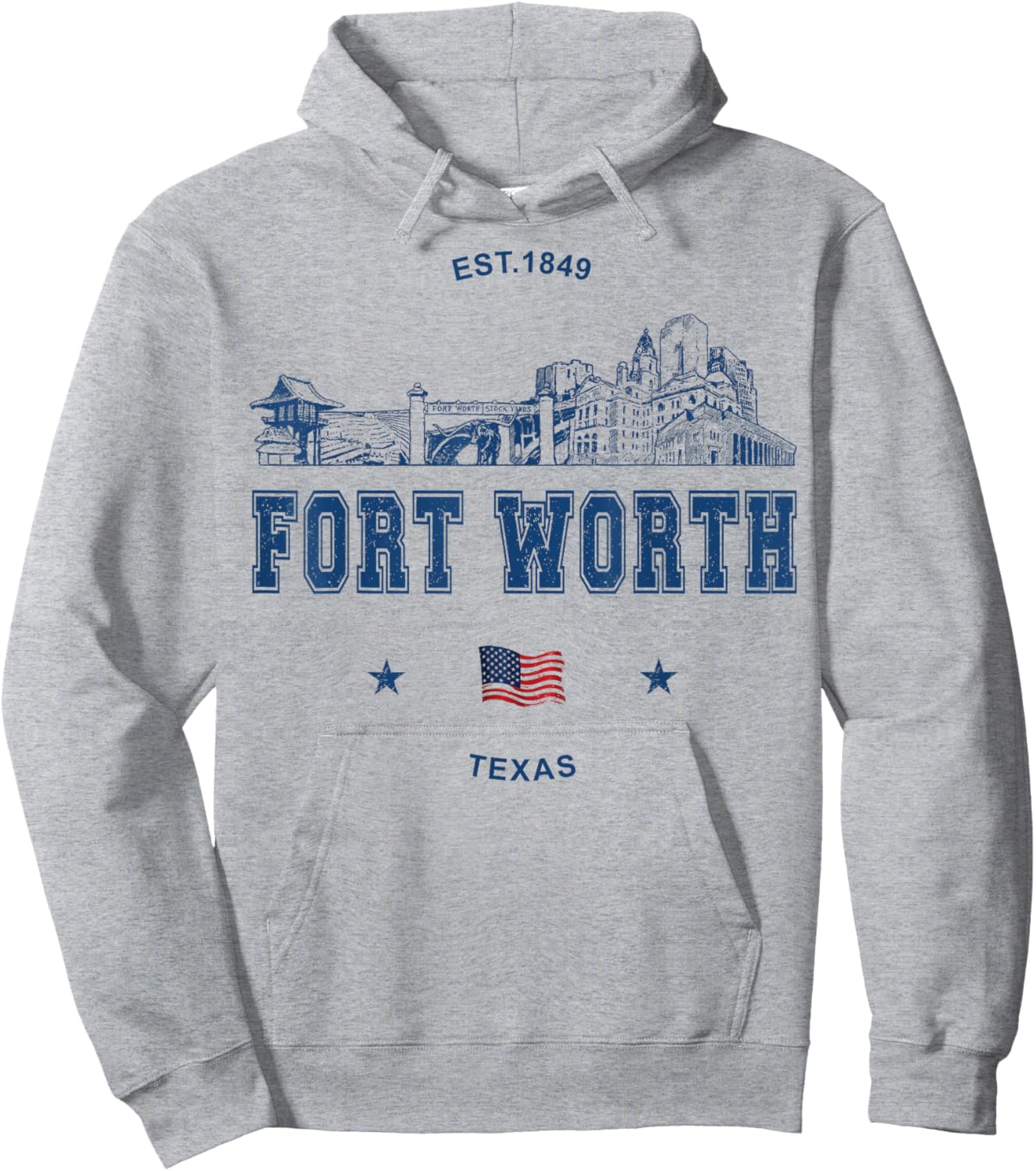 Fort Worth Texas Vintage Skyline Hoodie - Hoodie | Ash