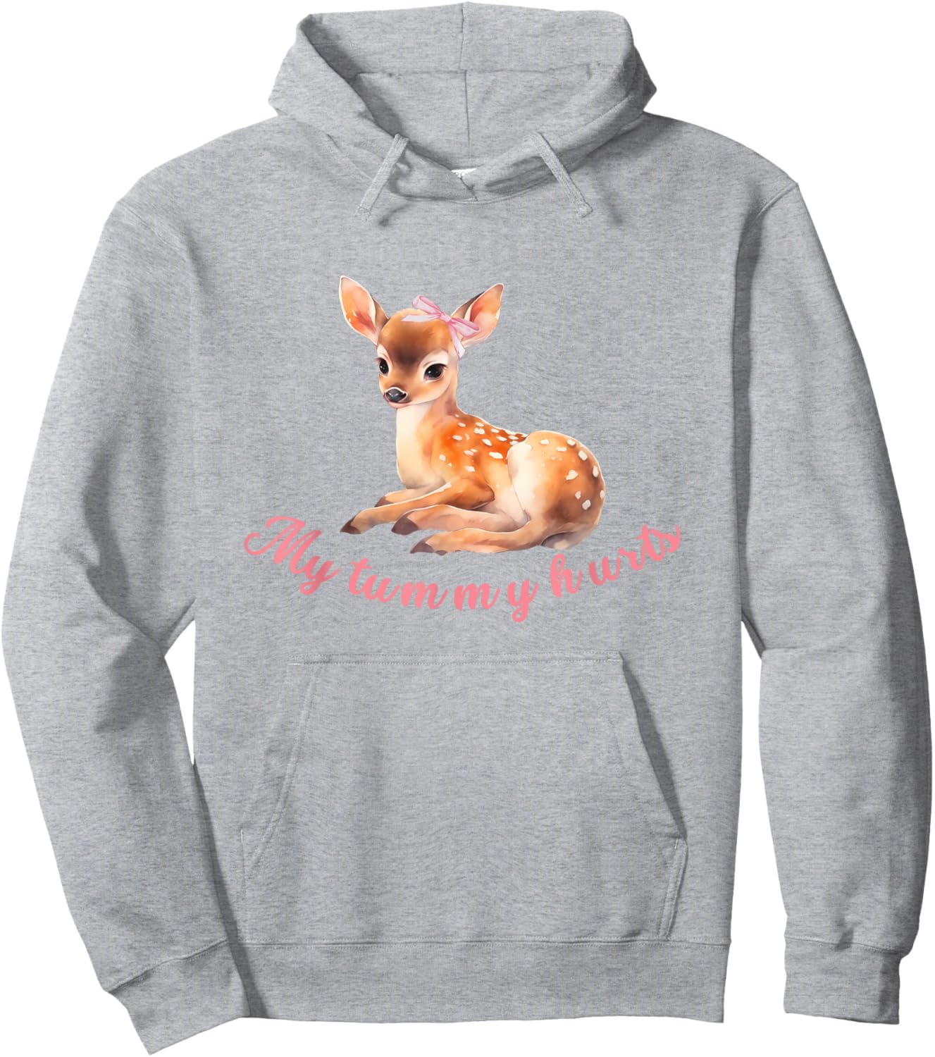 My Tummy Hurts Cute coquette deer bow aesthetic Hoodie - Hoodie | Ash