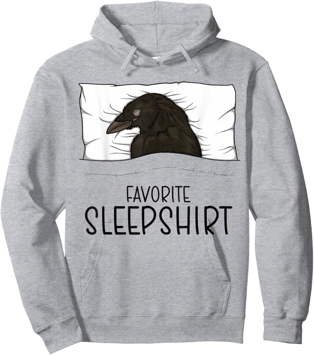 Favorite Sleepshirt Crow, Napping Raven Pajama Hoodie - Hoodie | Ash