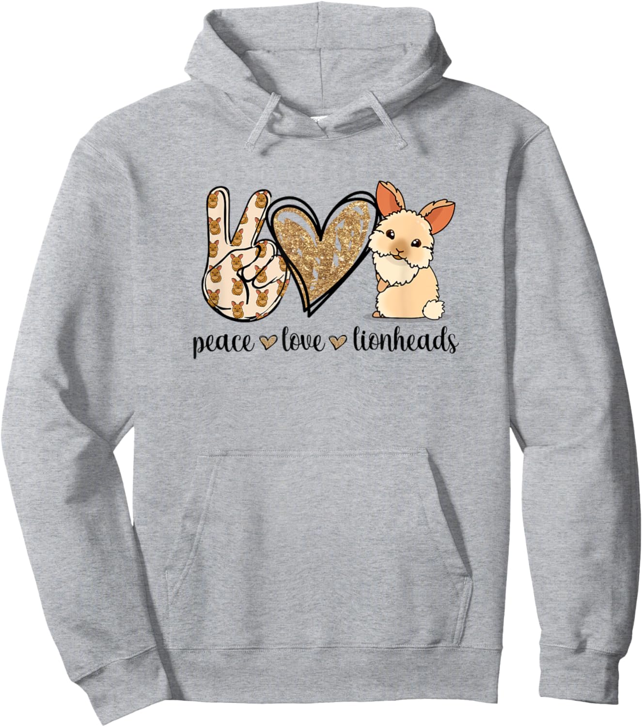 Cute Kawaii Peace Love Lionhead Rabbit Lover Hoodie - Hoodie | Ash