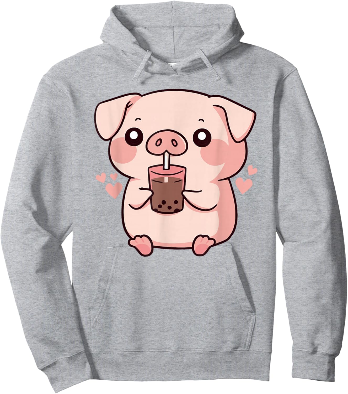 Cute Kawaii Cartoon Pig Drinking Bubble Tea Hoodie - Hoodie | Ash