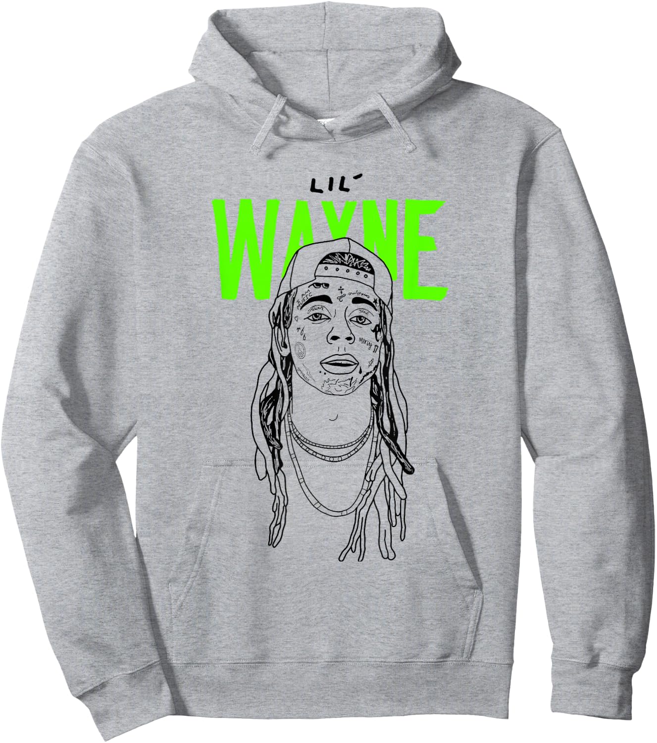 Lil Wayne Illustrated Face Logo Small Hoodie - Hoodie | Ash