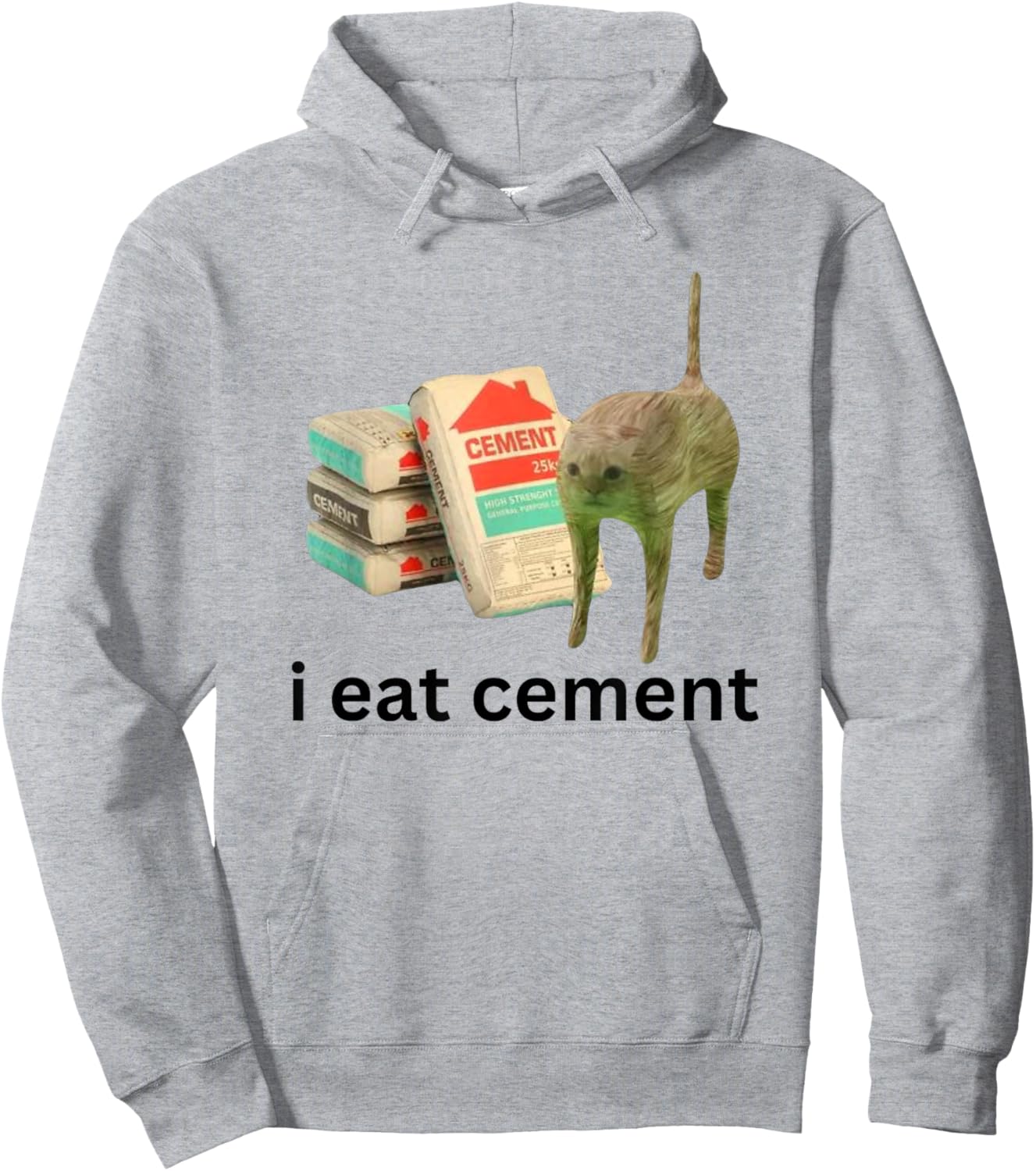 I Eat Cement Funny Cursed Cat Unhinged Meme Hoodie - Hoodie | Ash