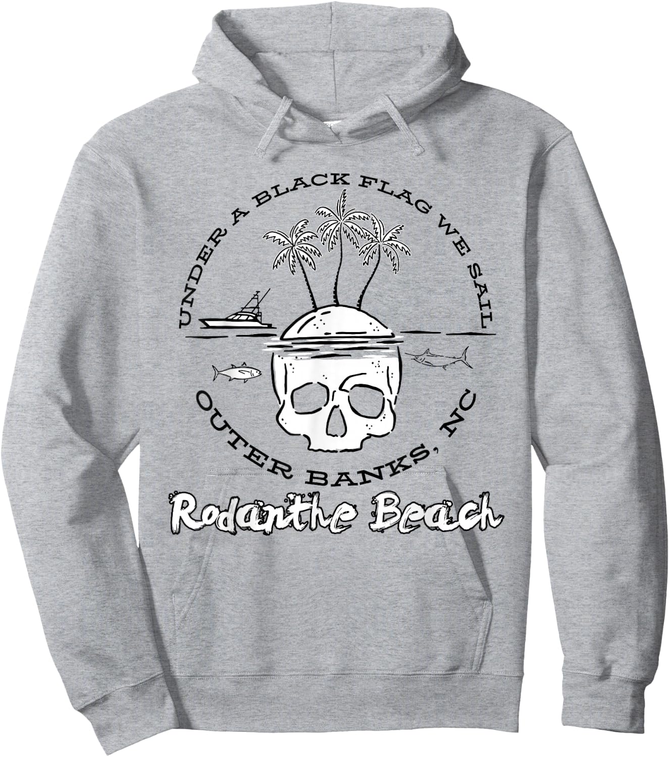 Rodanthe Beach Outer Banks Black Flag Pirate Hoodie - Hoodie | Ash