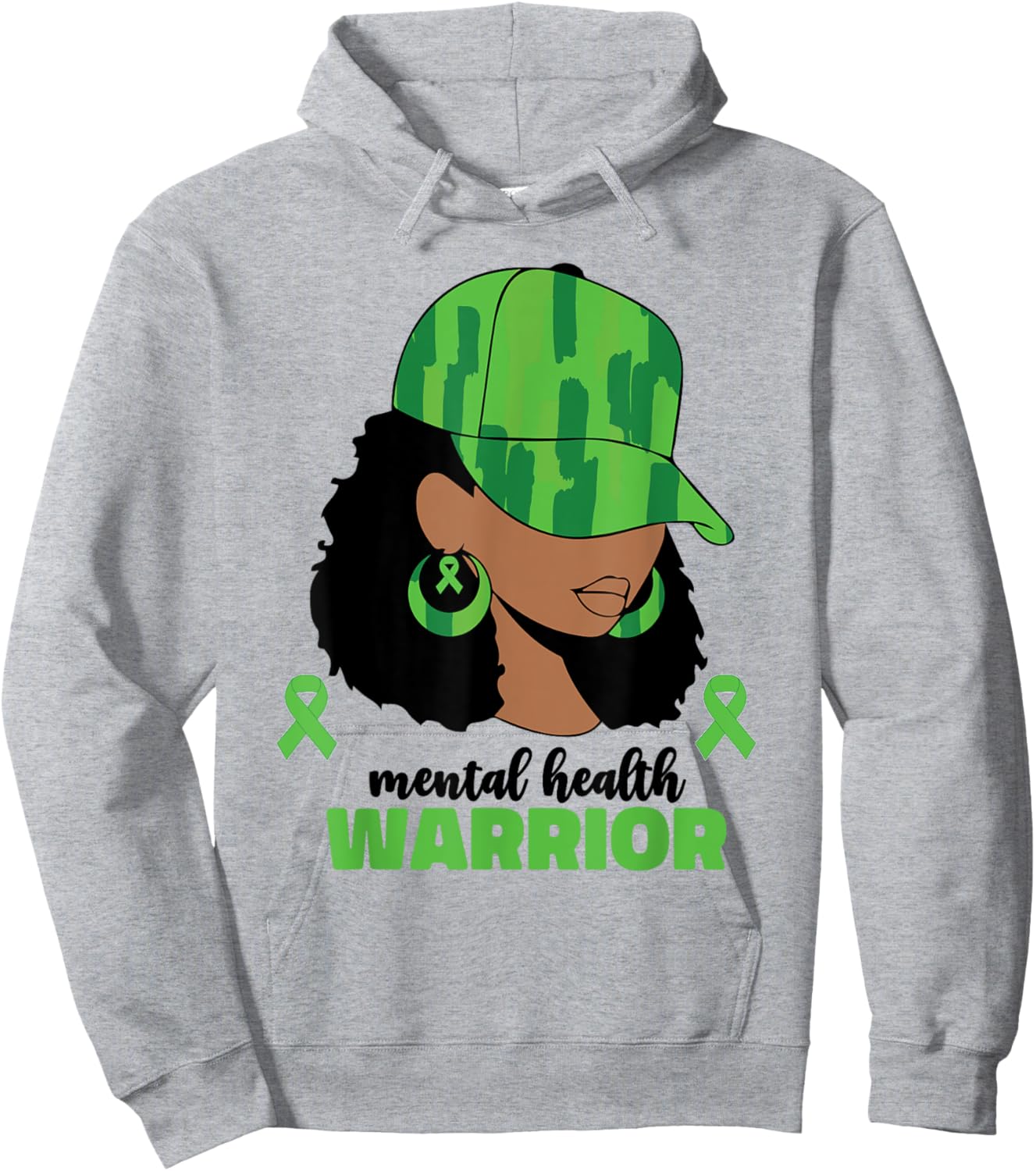 Mental Health Warrior Afro Black Women Green Hoodie - Hoodie | Ash