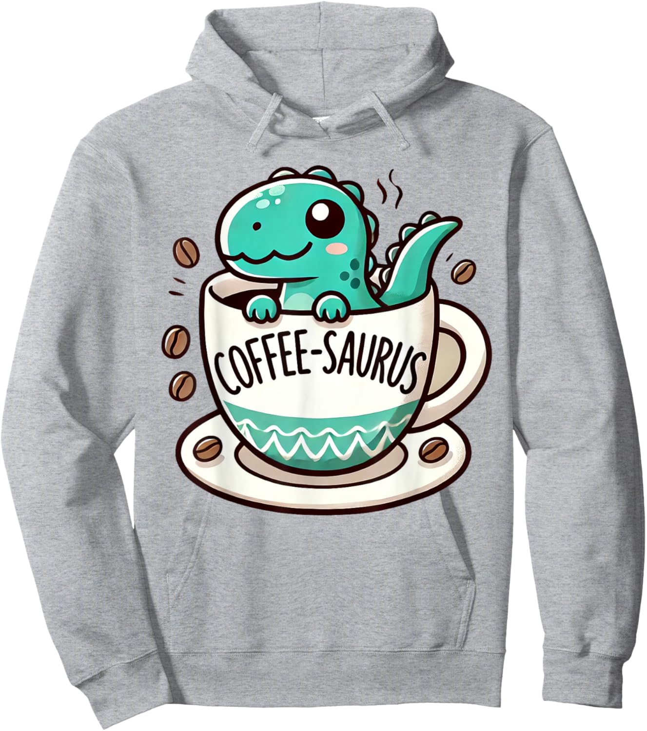Coffee-Saurus Dinosaur Coffee Lover Art Hoodie - Hoodie | Ash