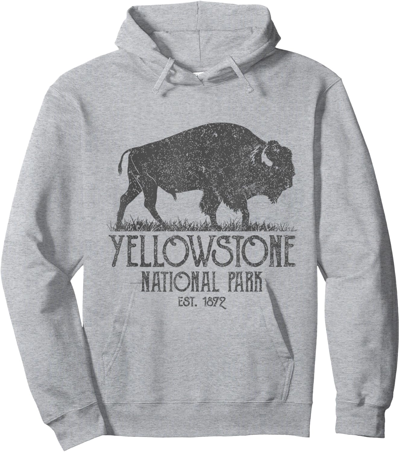Vintage Yellowstone National Park Bison Buffalo Hoodie - Hoodie | Ash