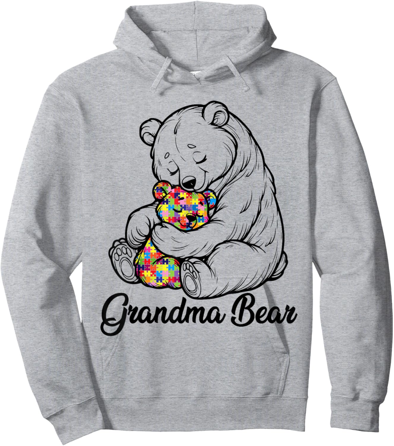 Grandma Bear Puzzle Heart Autism Awareness Hoodie - Hoodie | Ash