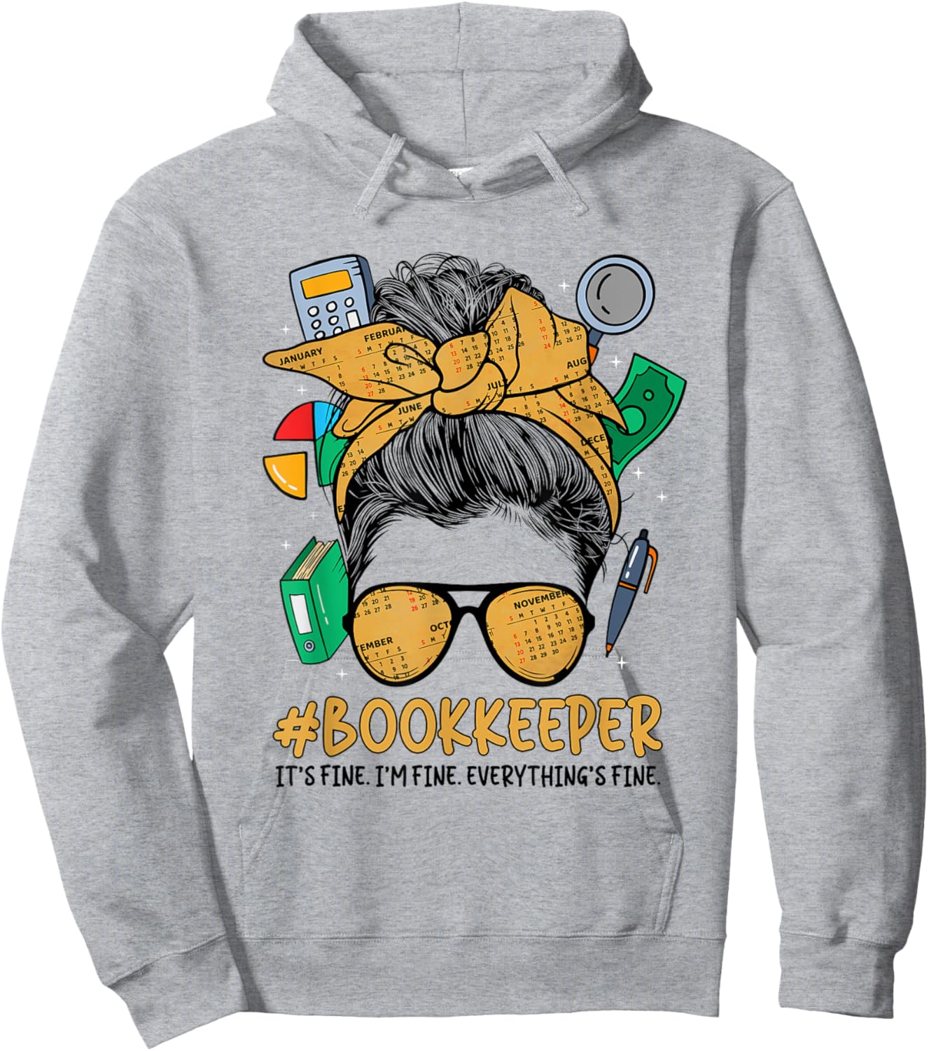 School Bookkeeper Messy Bun School Bookkeeping Hoodie - Hoodie | Ash