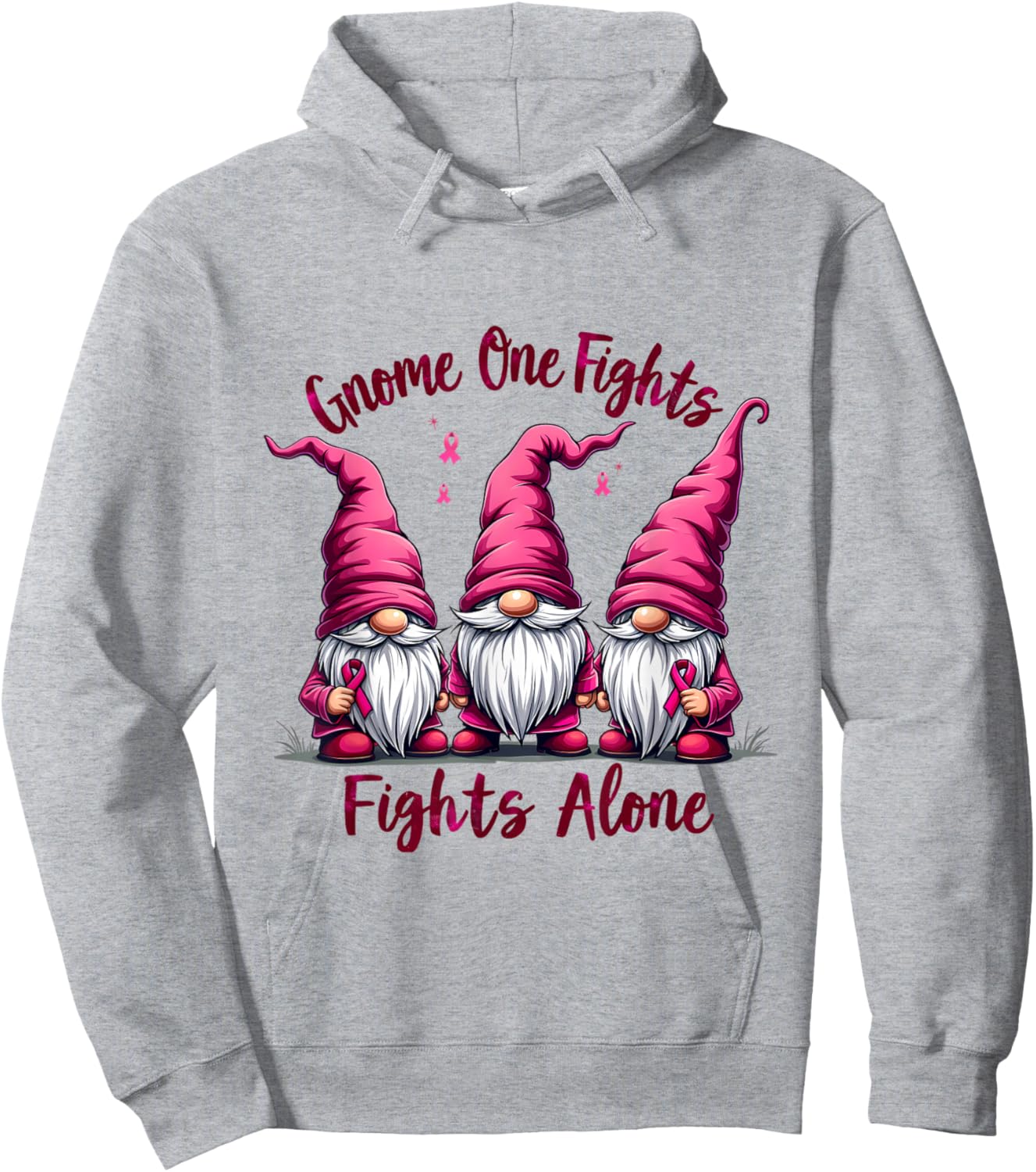 Gnome One Fights Alone Breast Cancer Hoodie - Hoodie | Ash