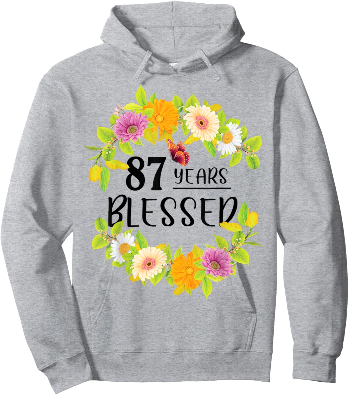 Floral Happy 87th Birthday 87 Years Blessed Hoodie - Hoodie | Ash