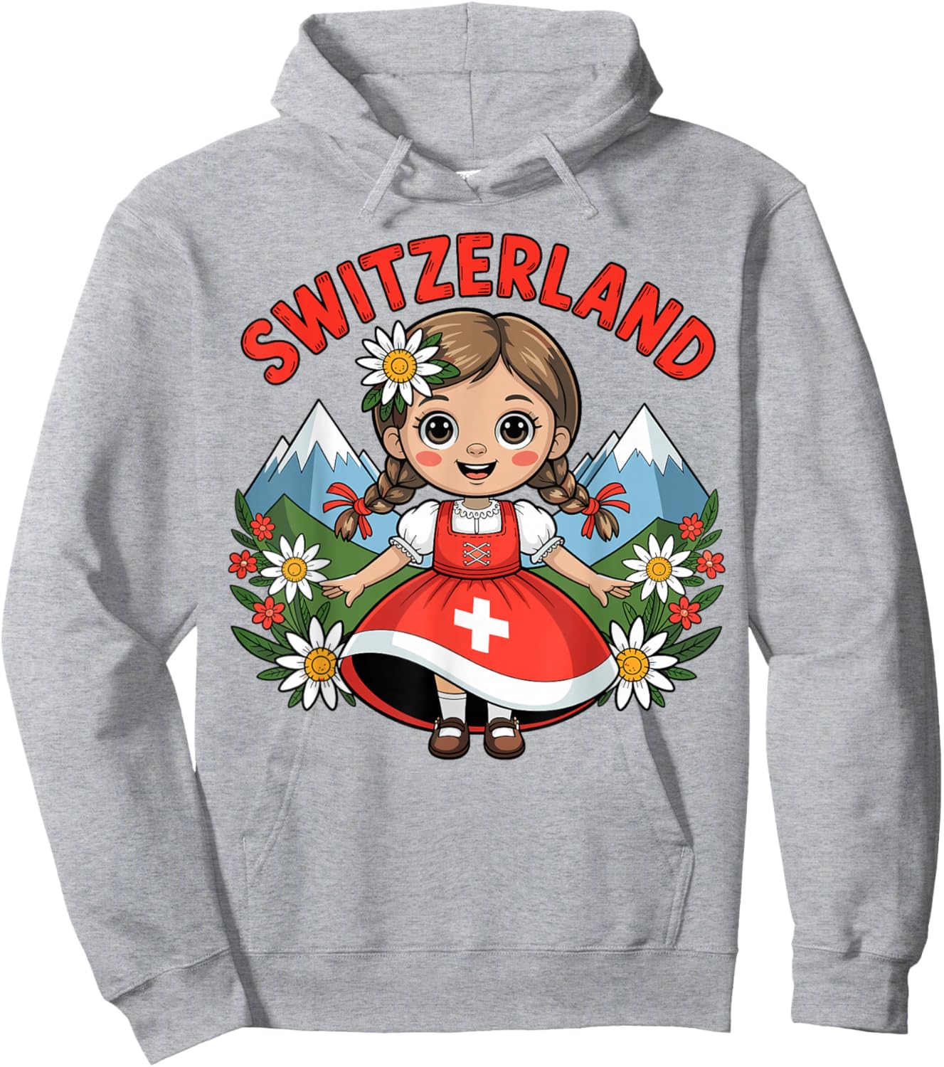 Cute Swiss Girl in Traditional Dress for Kids Hoodie - Hoodie | Ash
