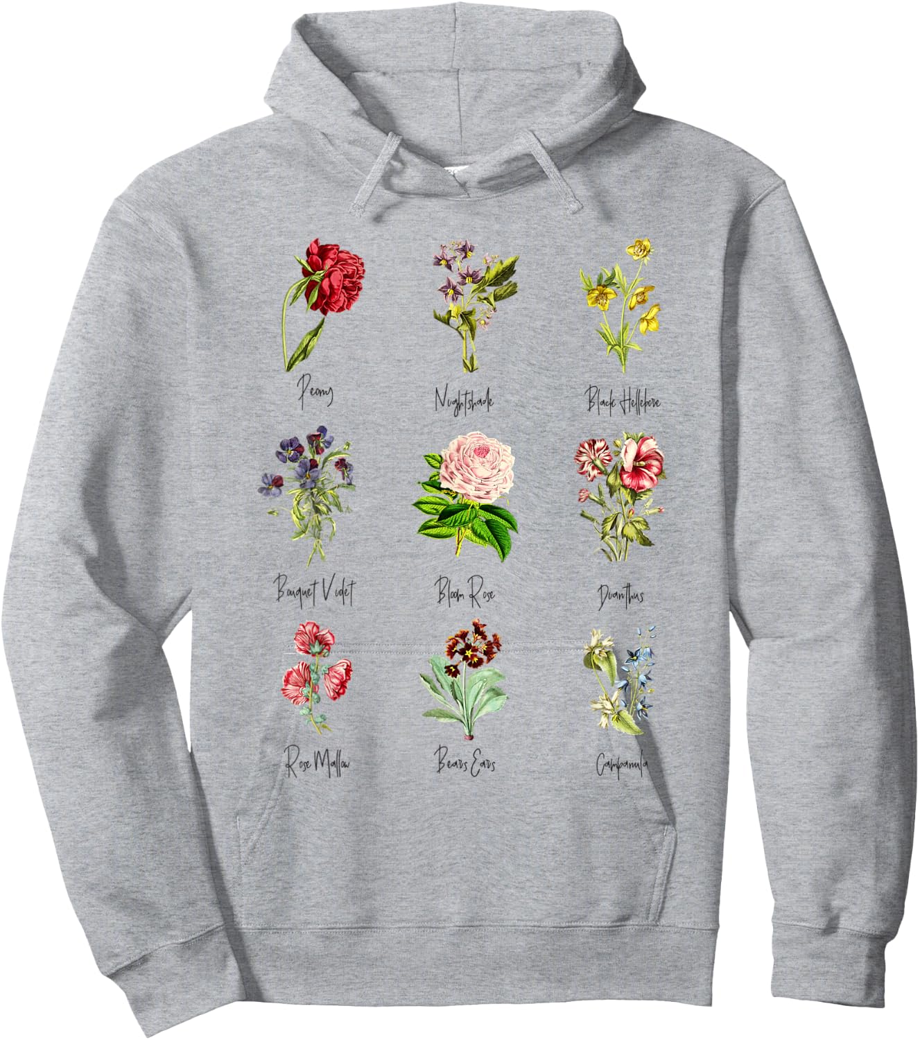 Vintage Botanical Floral Flower Chart Hoodie - Hoodie | Ash