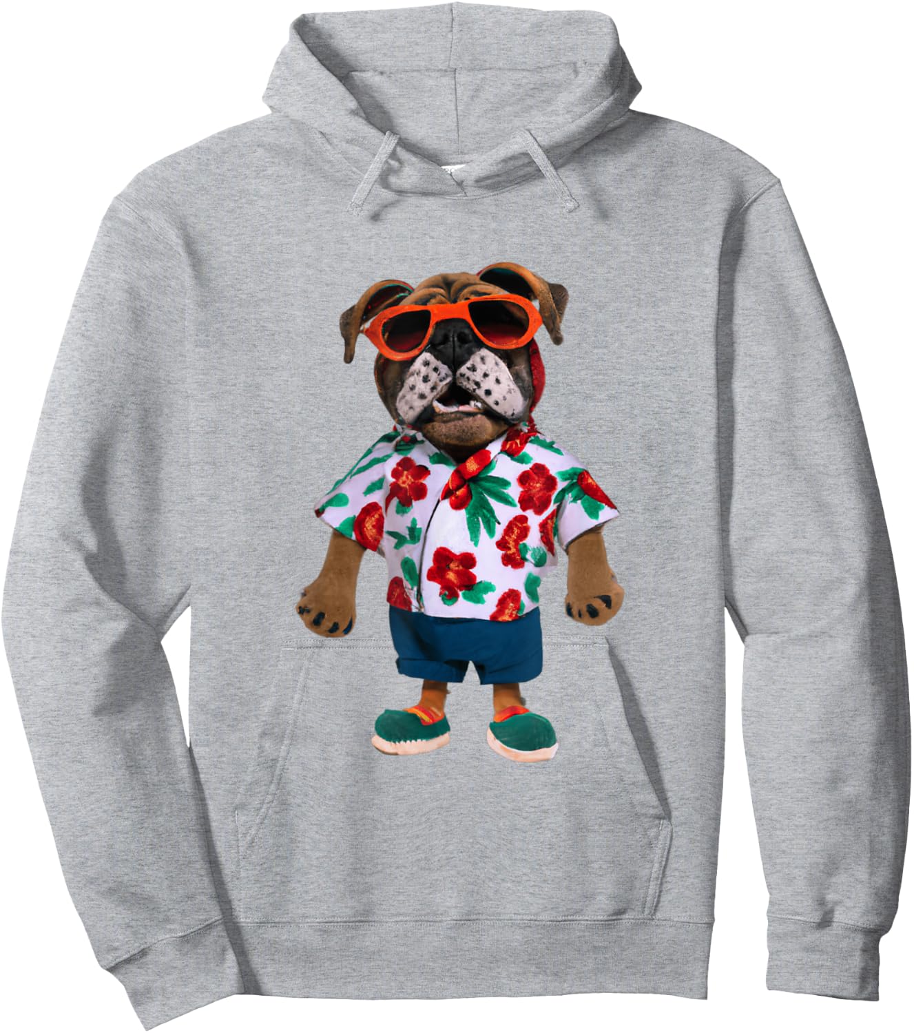 Bulldog Wearing A Hawaiian Shirt Hoodie - Hoodie | Ash