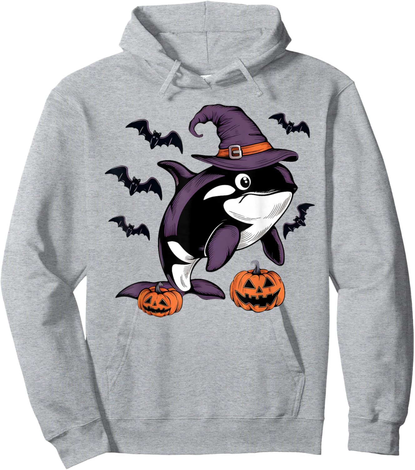 Funny Pumpkin Bat Witch Costume Orca Halloween Hoodie - Hoodie | Ash