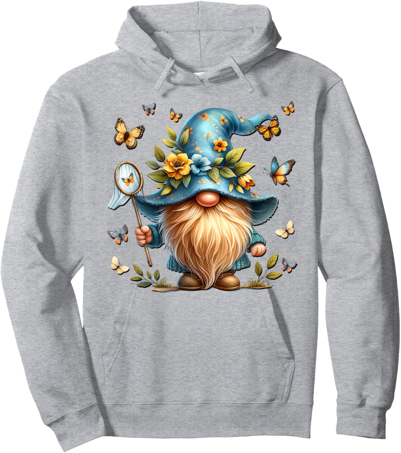 Colorful Butterfly Summer Gnome Graphic Spring Hoodie - Hoodie | Ash
