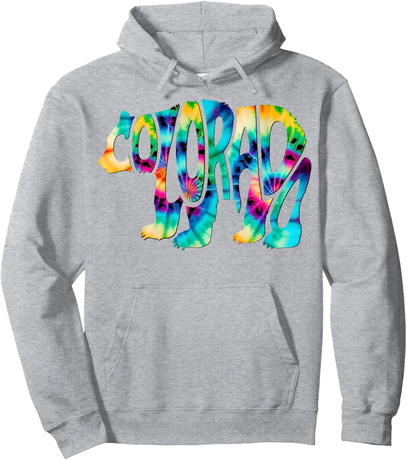 Tie Dye Colorado Bear-Shaped State Name Hoodie - Hoodie | Ash