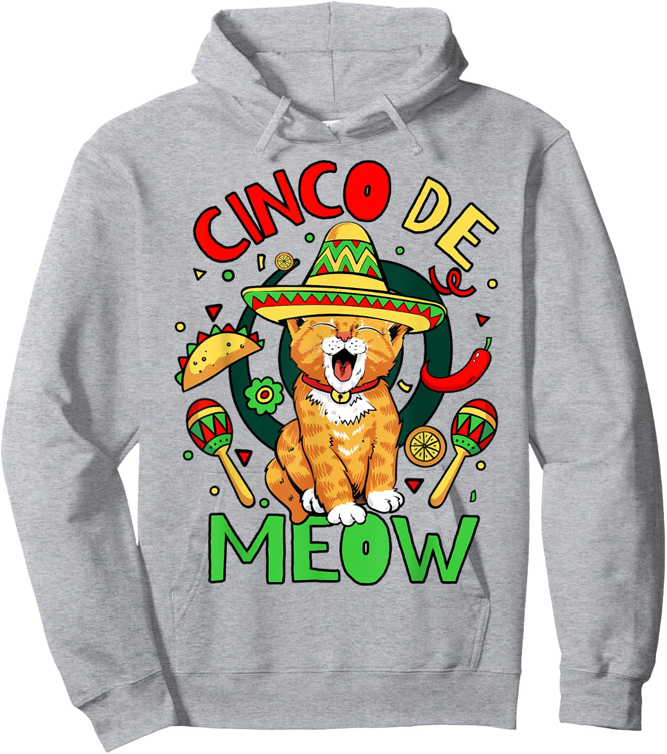 Cinco De Meow Funny Cinco De Mayo Cat Party Hoodie - Hoodie | Ash