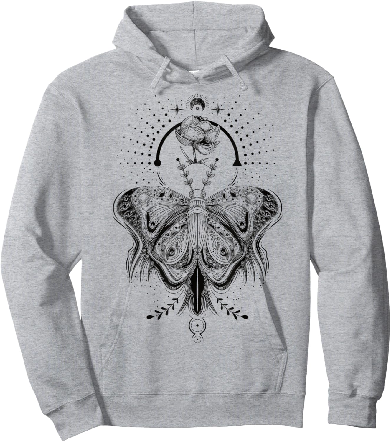 Floral Moth Butterfly Flower Celestial Geometry Hoodie - Hoodie | Ash