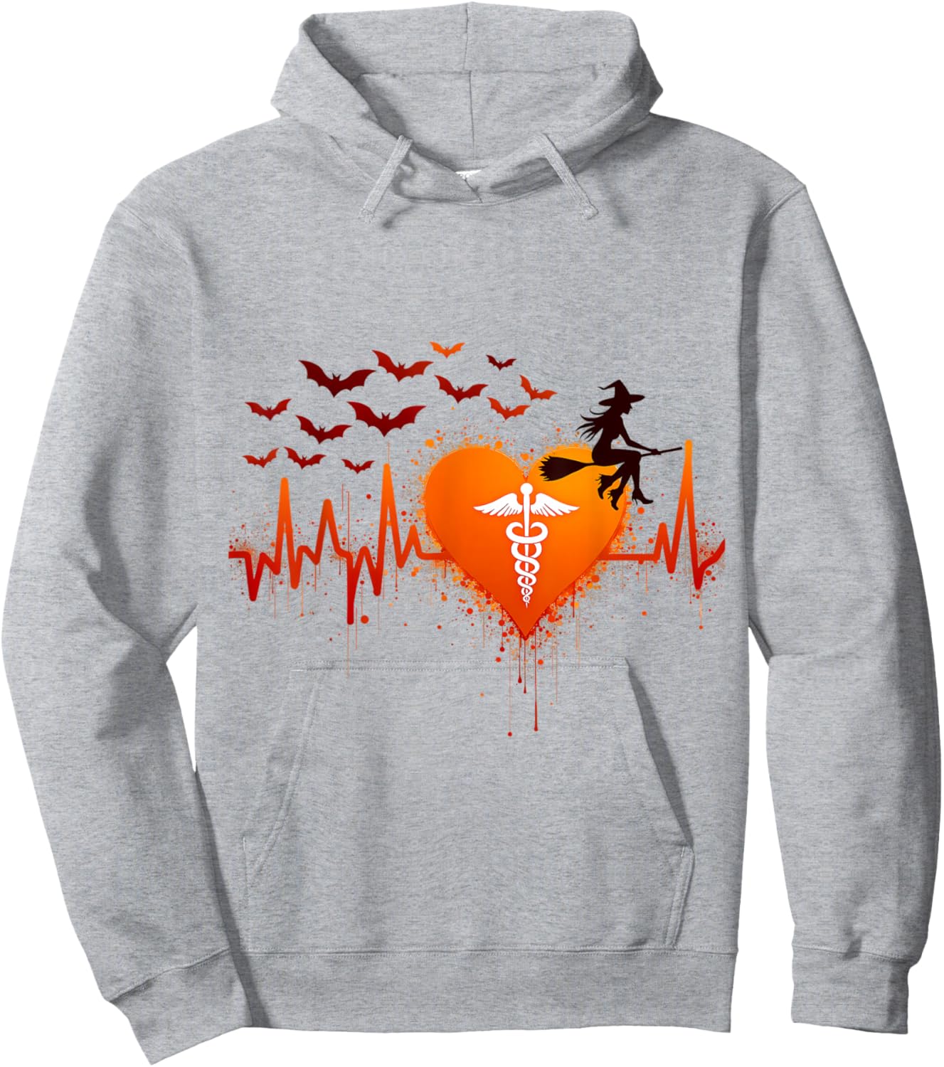 Halloween Medical Witch Heartbeat Hoodie - Hoodie | Ash