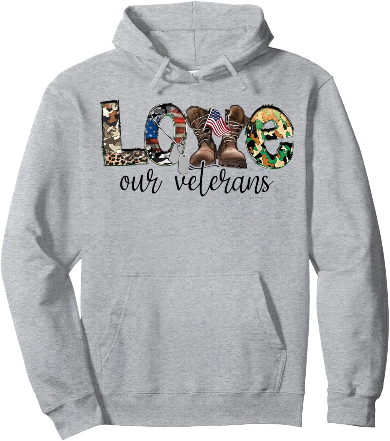 Love Our Veterans Day Proud Military US Flag Hoodie - Hoodie | Ash