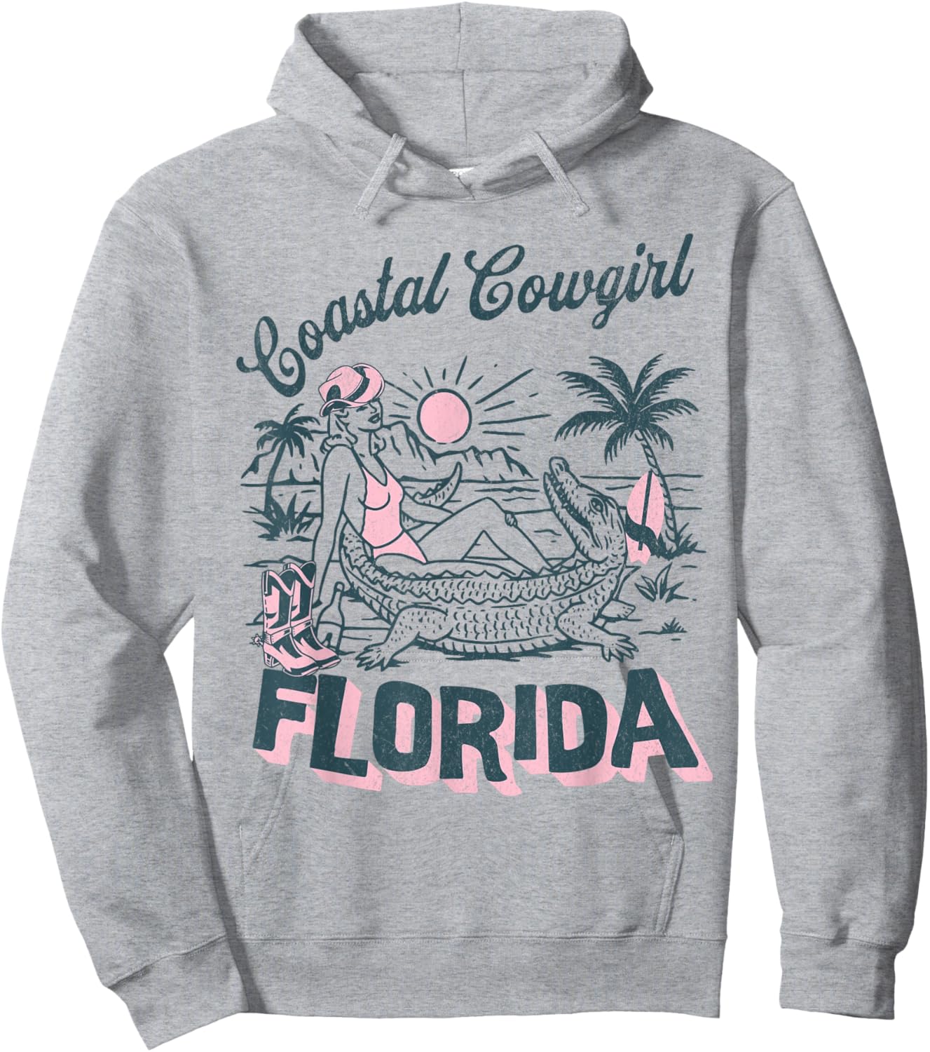 Coastal Cowgirl Beach Palm Surf Club Florida Hoodie - Hoodie | Ash