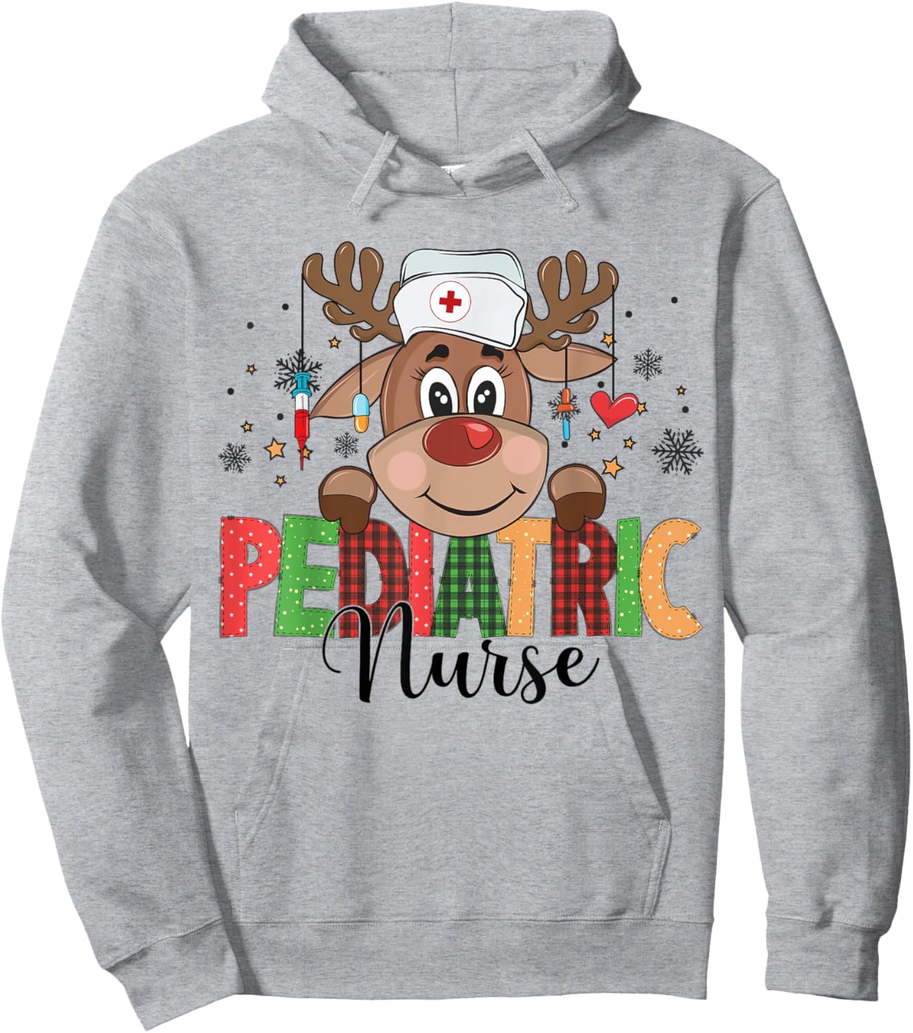 Christmas Pediatric Nurse Reindeer Nursing Xmas Hoodie - Hoodie | Ash