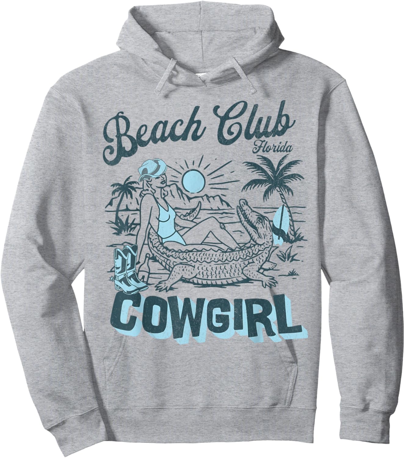 Coastal Cowgirl Palm Surf Beach Club Florida Hoodie - Hoodie | Ash