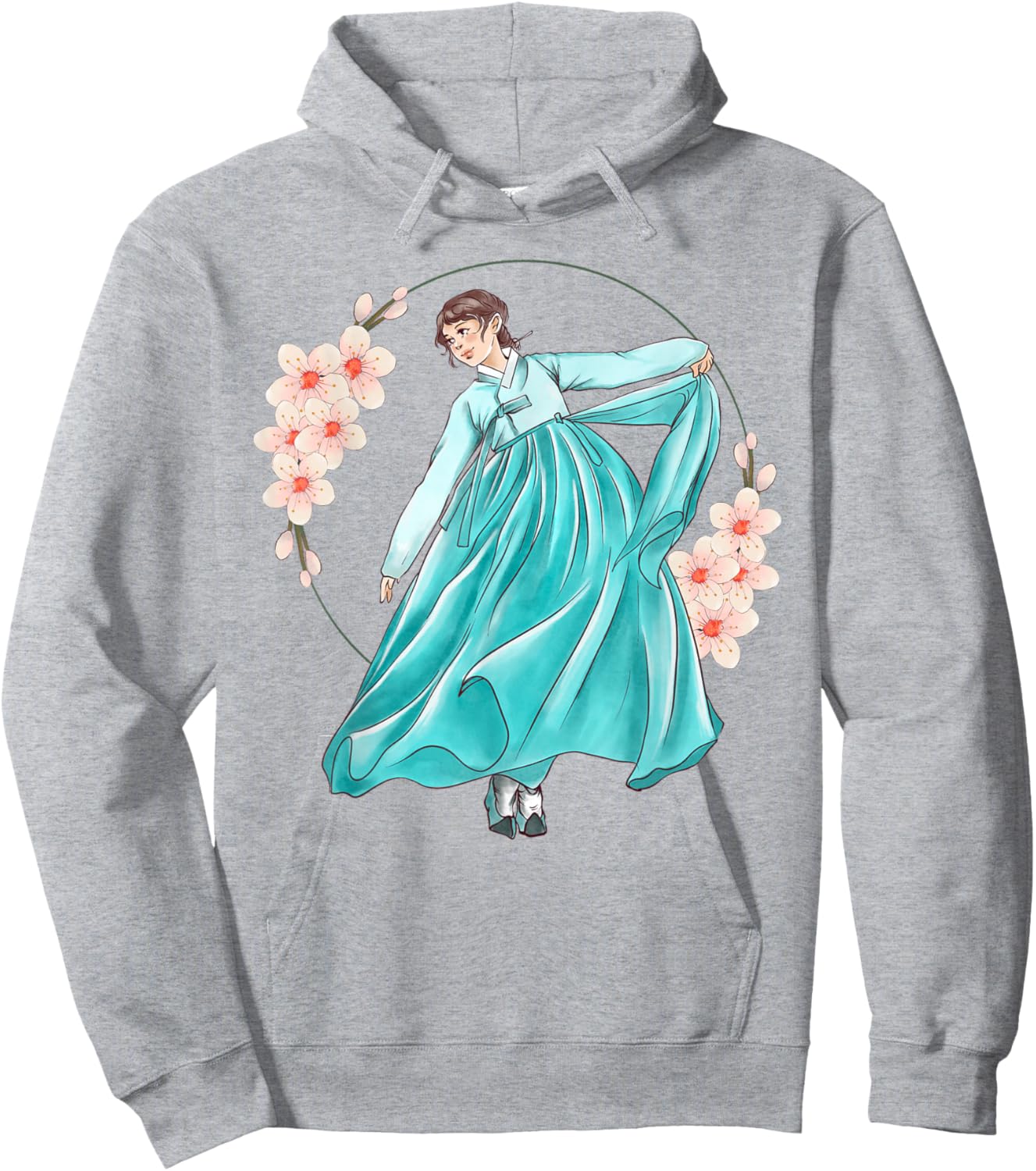 Girl Wearing Traditional Korean Hanbok Hoodie - Hoodie | Ash