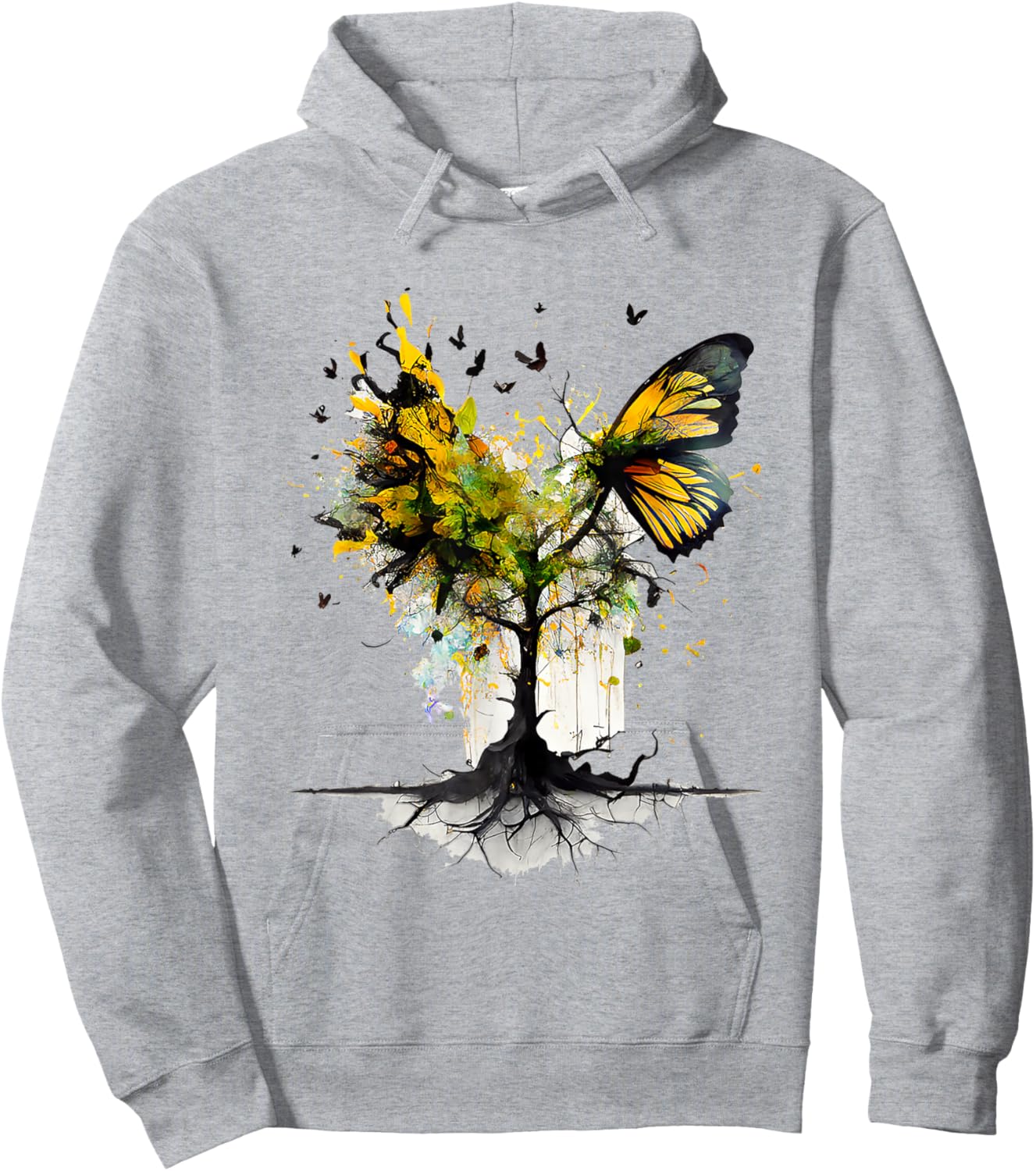 Butterfly Animal Tree Creative Art Hoodie - Hoodie | Ash