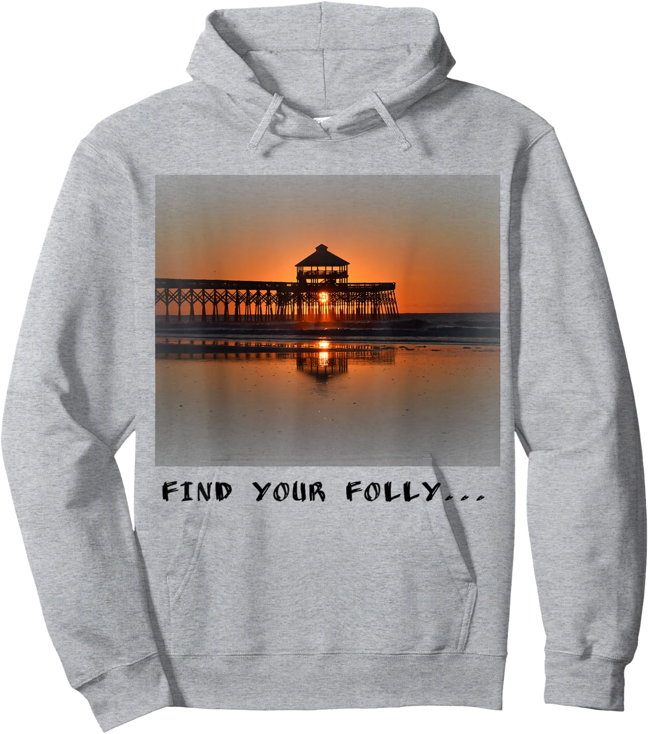 Folly Beach Pier "find Your Folly " Hoodie - Hoodie | Ash