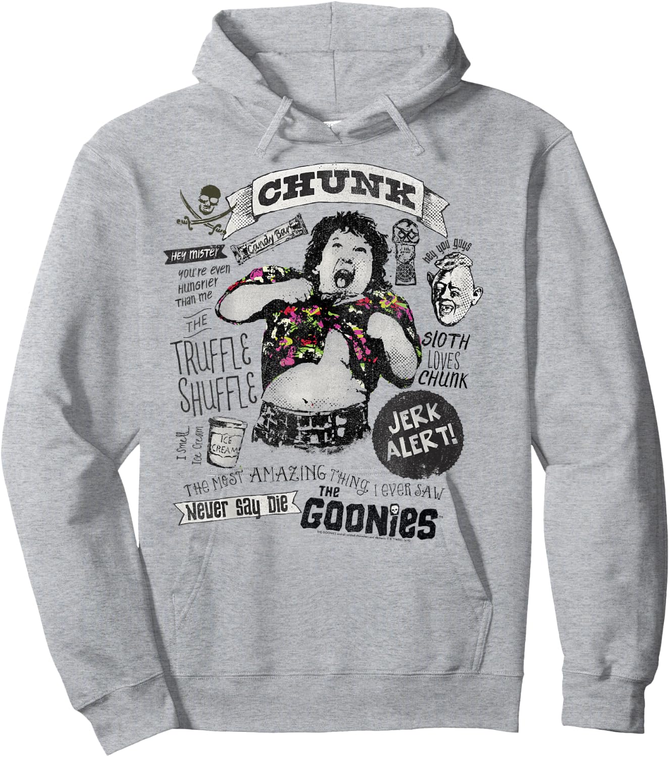The Goonies Chunk & Sloth Things Text Hoodie - Hoodie | Ash