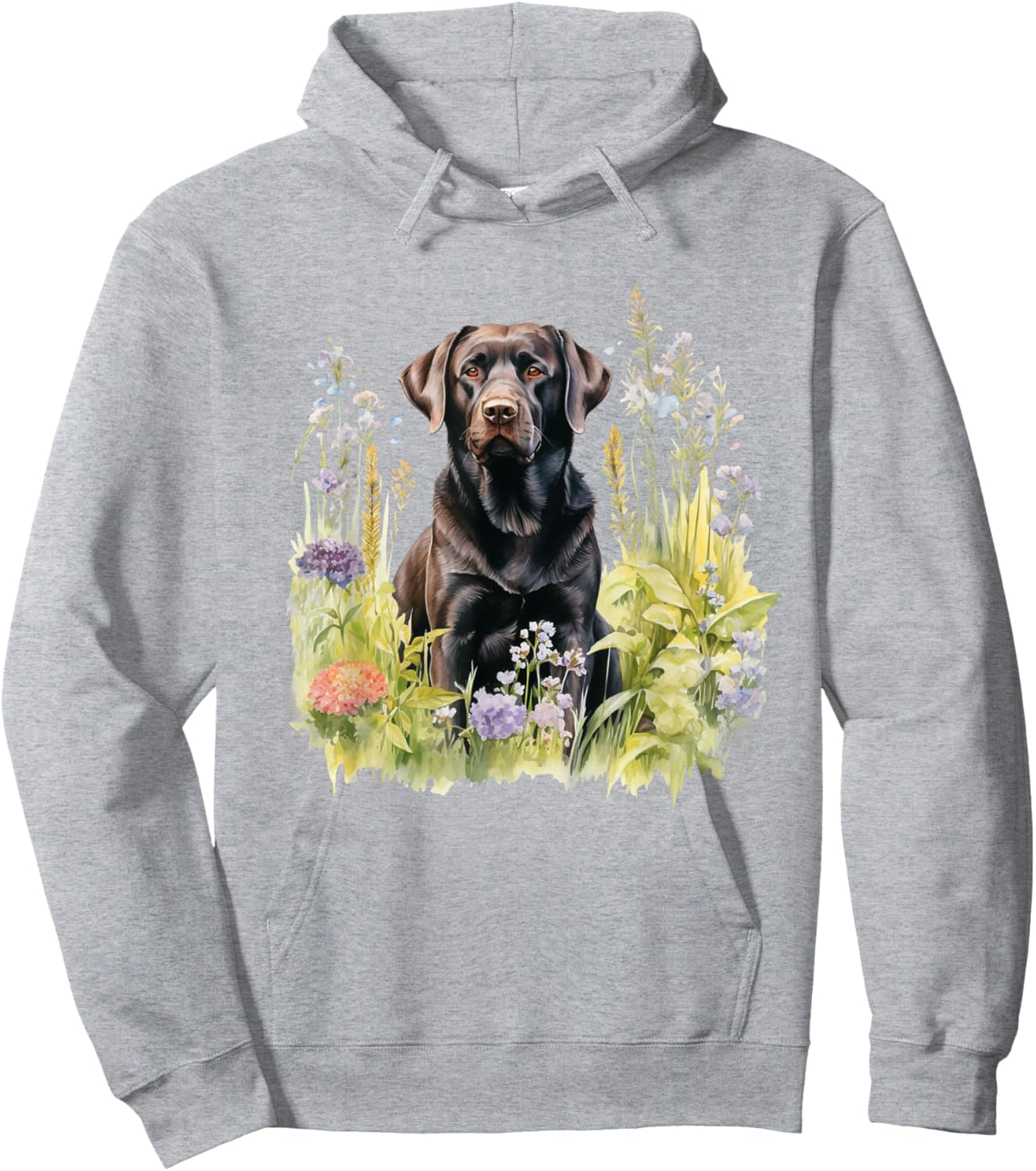 Floral Wildflower Dog Black Labrador Retriever Hoodie - Hoodie | Ash
