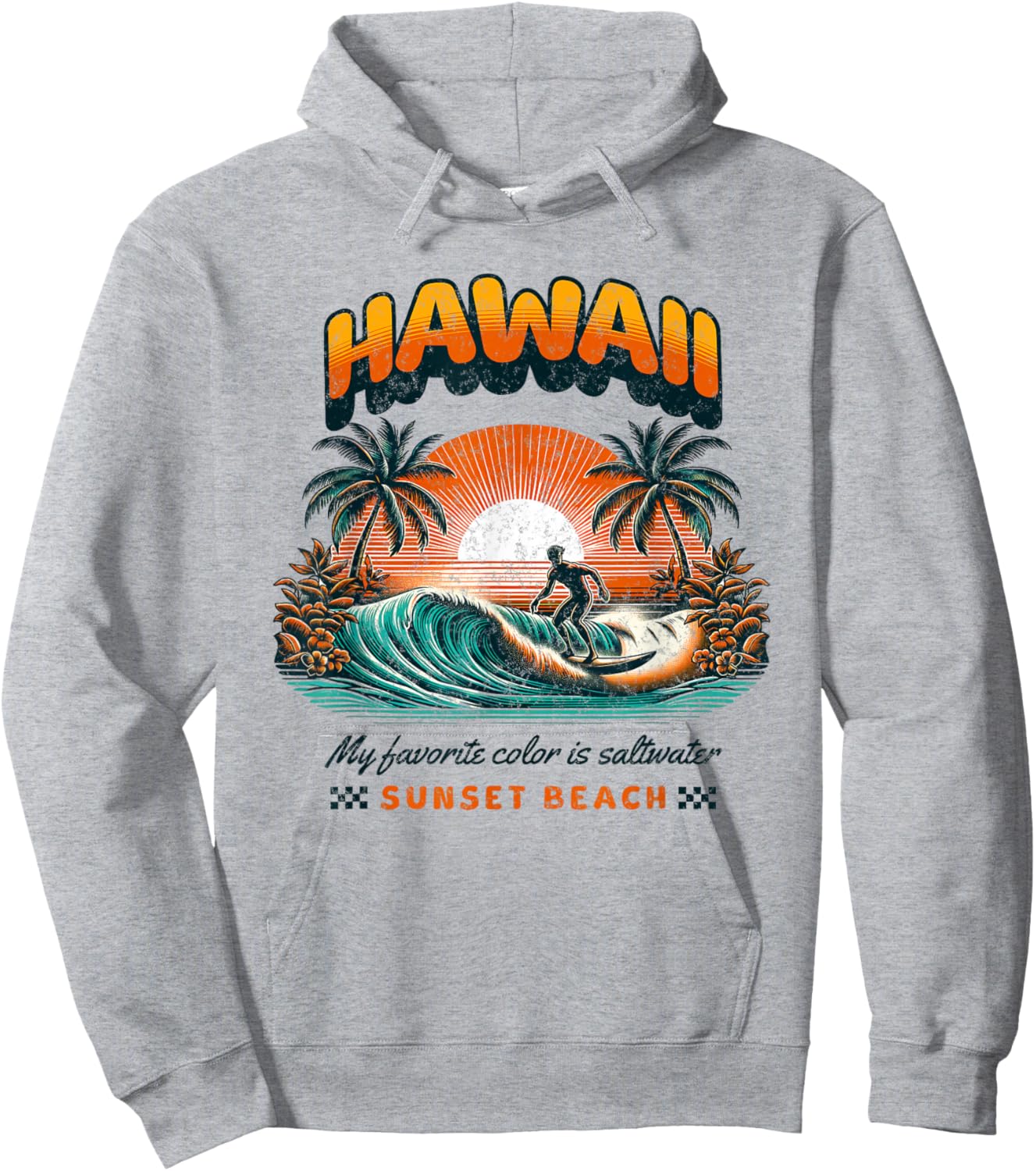 Surf rétro à Hawaï au coucher du soleil Hoodie - Hoodie | Ash