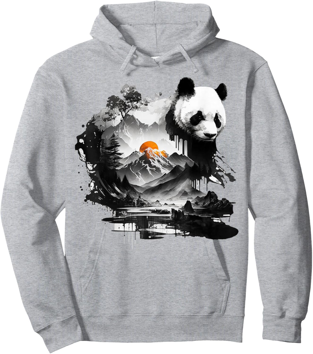 Panda Landscape Sun Animal Print Art Panda Hoodie - Hoodie | Ash