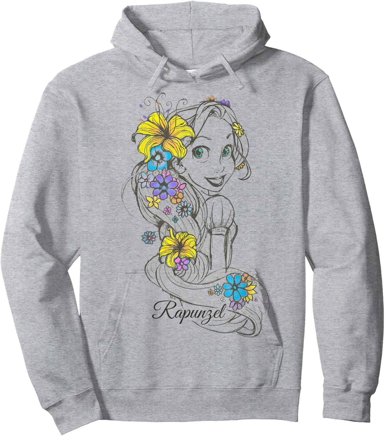 Disney Tangled Rapunzel Floral Sketch Portrait Hoodie - Hoodie | Ash