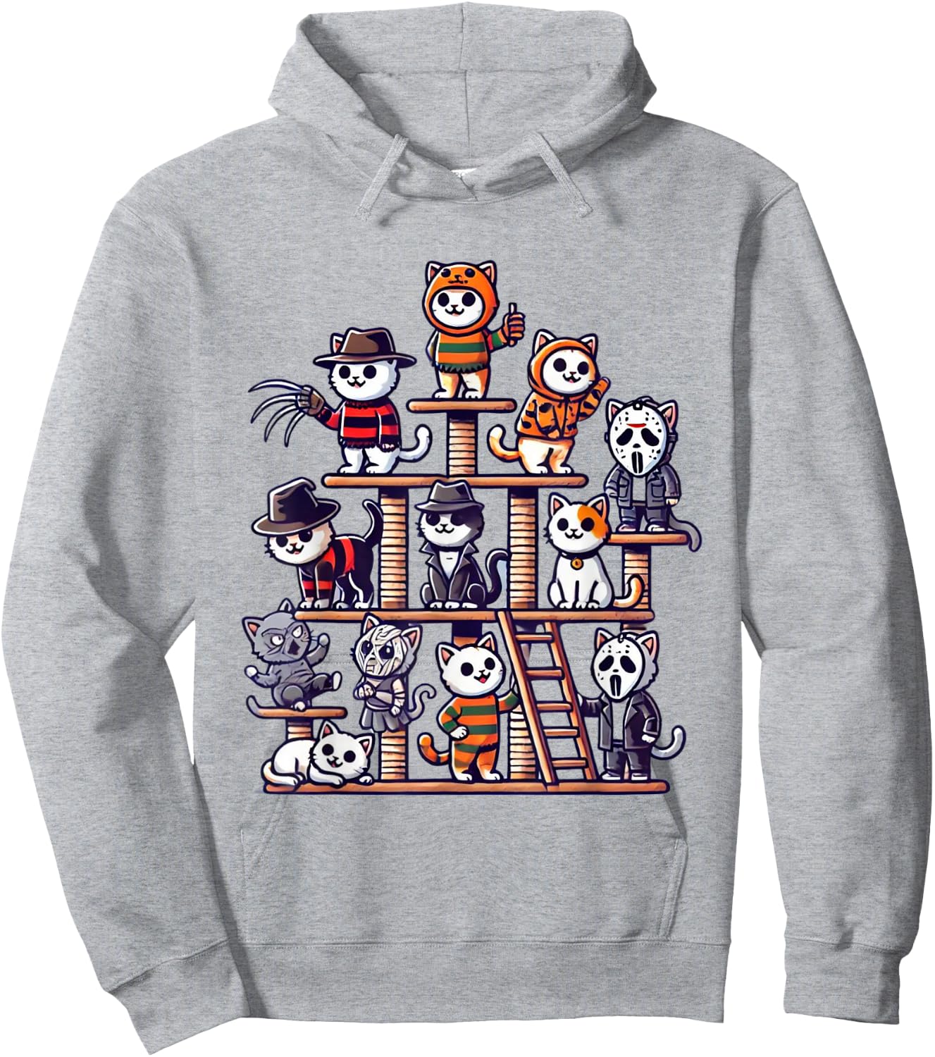 Funny Horror Movie Cats Playing On Cat Tree Hoodie - Hoodie | Ash