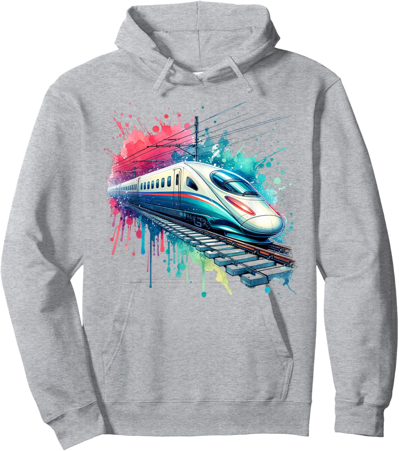 Watercolor Bullet Passenger Train Hoodie - Hoodie | Ash