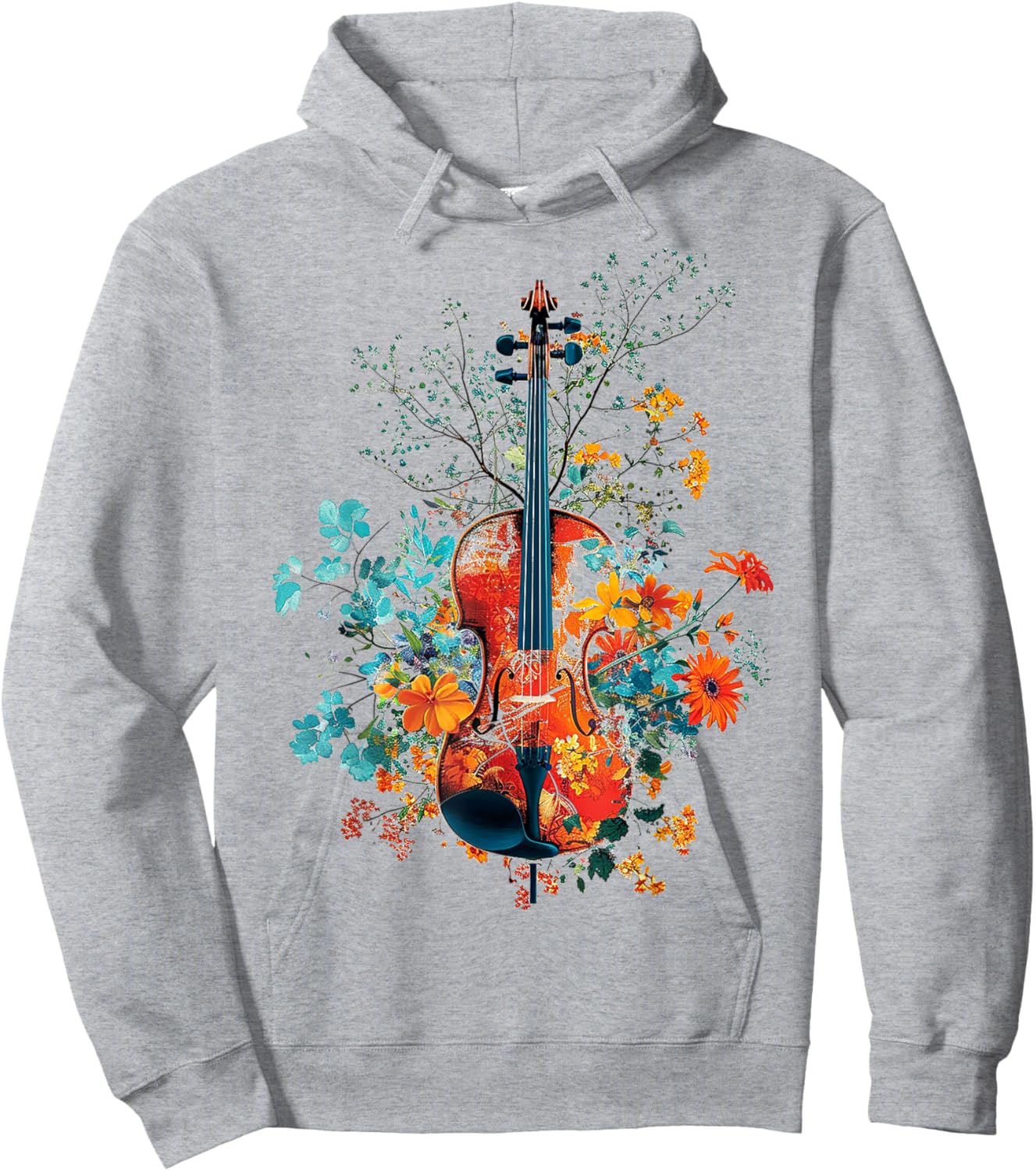 Violin Music Flowers Nature Graphic Violin Hoodie - Hoodie | Ash