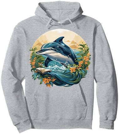 Dolphin Reading Book Hoodie - Hoodie | Ash