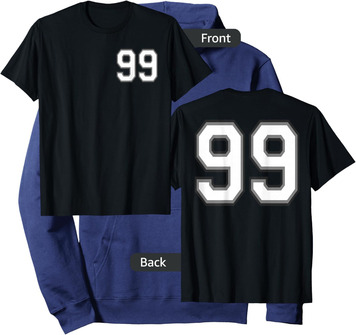 Number 99 in Black, White and Gray Hoodie - Hoodie | Navy