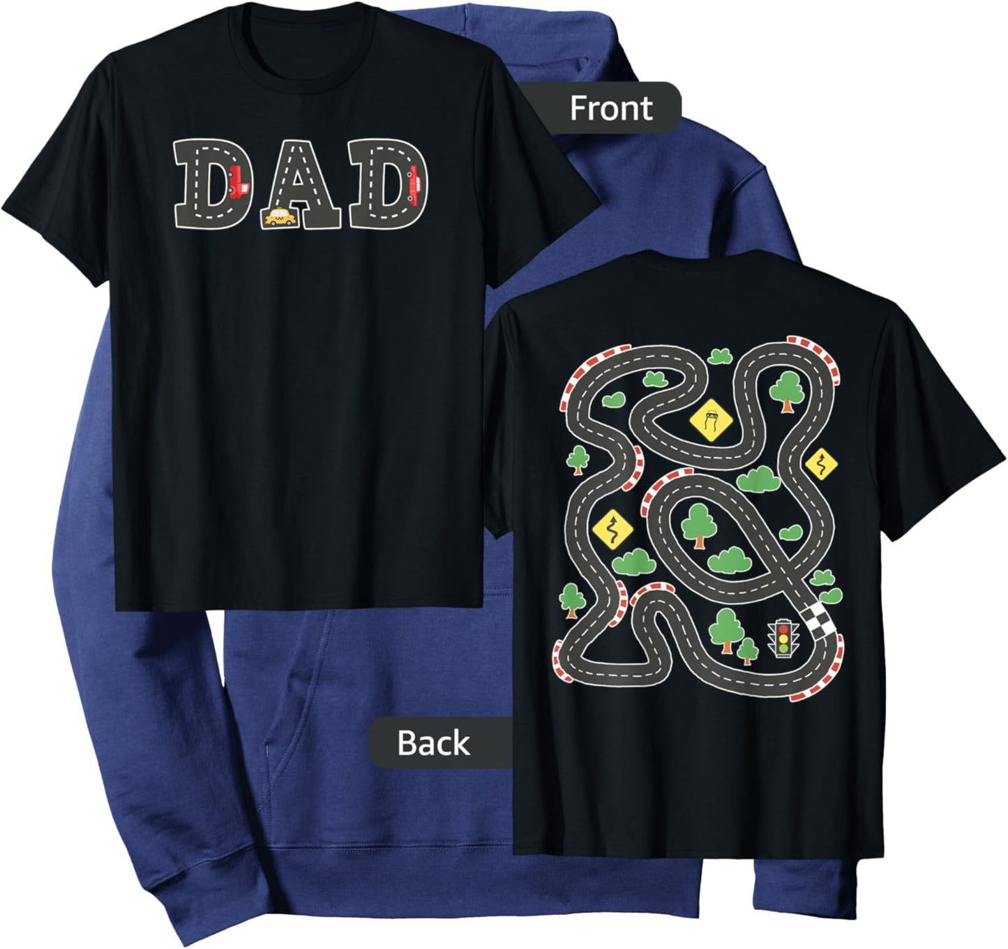 Cool Playmat Car Race Track On Back DAD Toddler Hoodie - Hoodie | Navy