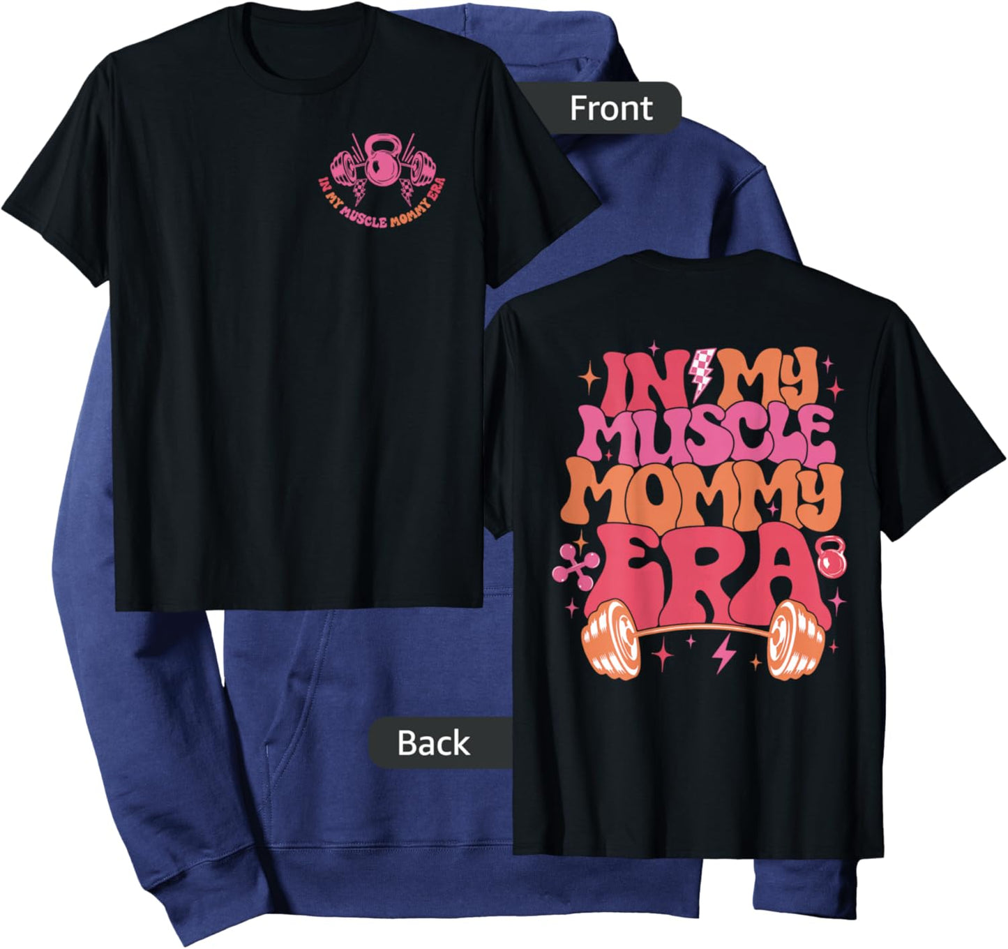 in My Muscle Mommy Era Groovy 2 Sided Hoodie - Hoodie | Navy