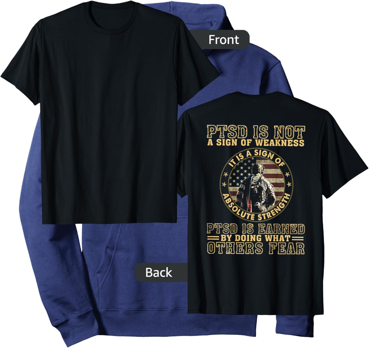 PTSD is Not A Sign of Weakness (on Back) Hoodie - Hoodie | Navy