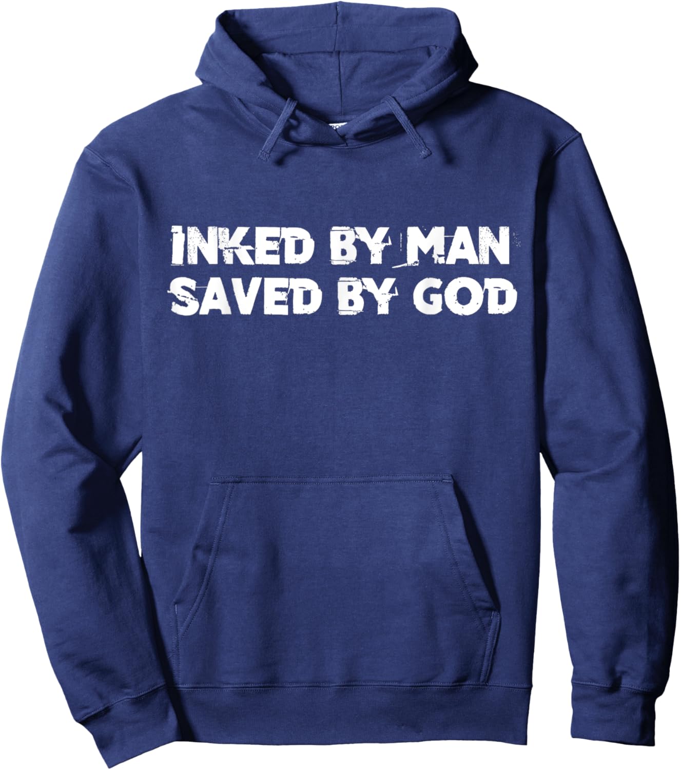 Inked By Man Saved By God Tattooed Biker Hoodie - Hoodie | Navy